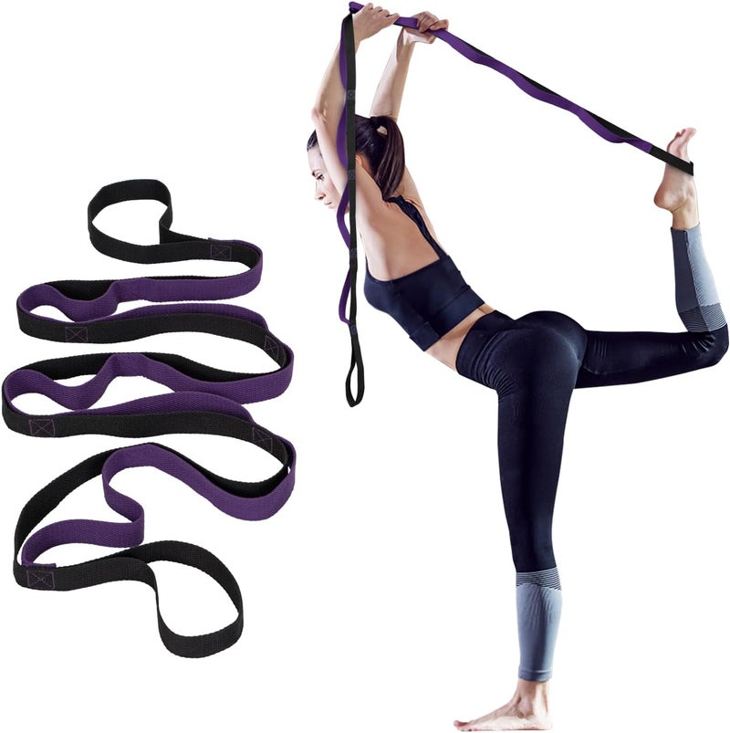 Amrules Yoga Strap for Stretching with 10 Loops Inelastic Soft Polyester Cotton Stretch Out Band for Exercise, Yoga, Pilates and Dance for Men and Women - Image 1